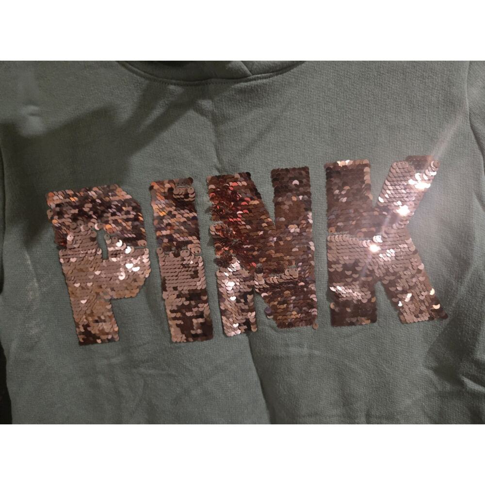 Victoria's Secret Hoodie with Rose Gold Sequins, Green, Size XS - Picture 3 of 7